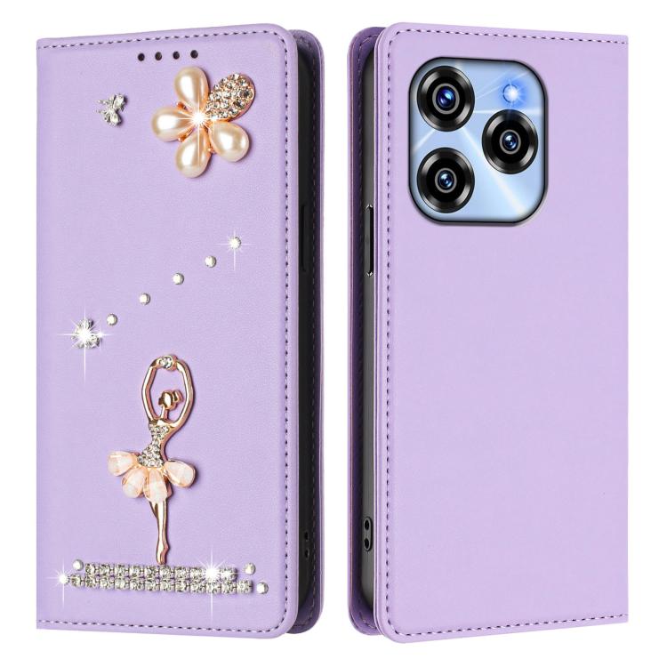 For Oukitel C50 Ballet Girl Diamond Studded RFID Vegan Leather Phone Case