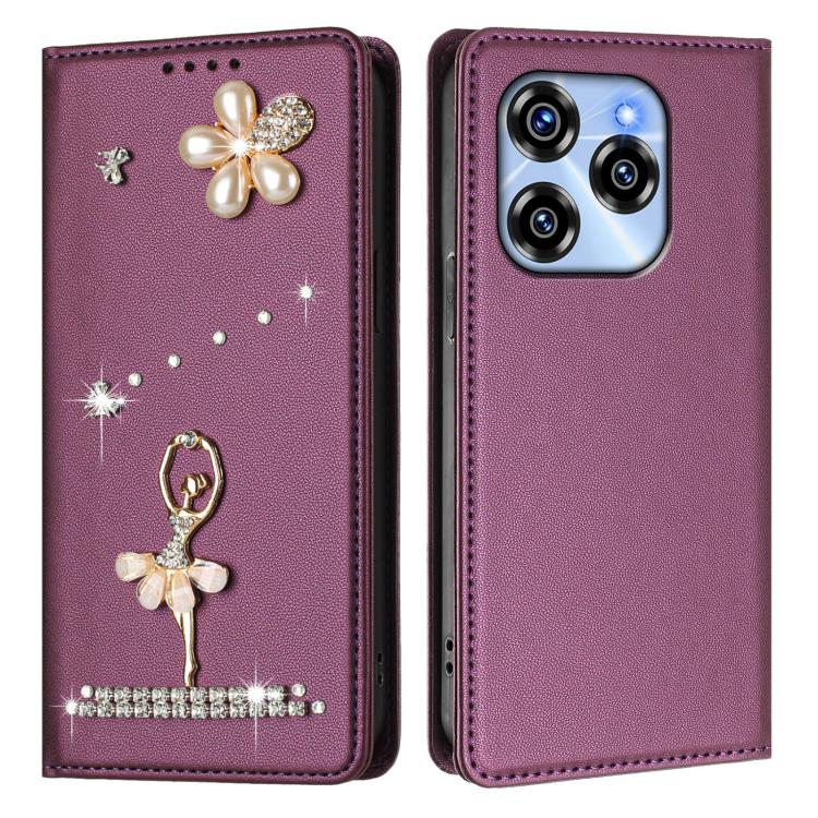 For Oukitel C50 Ballet Girl Diamond Studded RFID Vegan Leather Phone Case