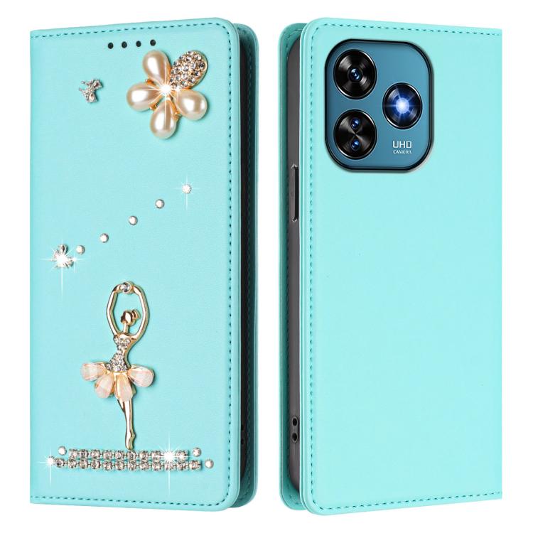 For Oukitel C51 Ballet Girl Diamond Studded RFID Vegan Leather Phone Case