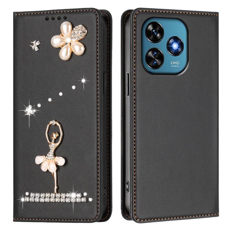 For Oukitel C51 Ballet Girl Diamond Studded RFID Vegan Leather Phone Case