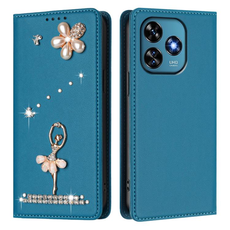 For Oukitel C51 Ballet Girl Diamond Studded RFID Vegan Leather Phone Case
