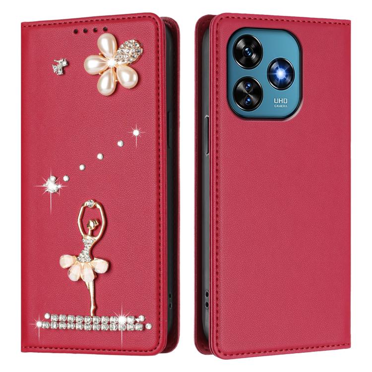 For Oukitel C51 Ballet Girl Diamond Studded RFID Vegan Leather Phone Case