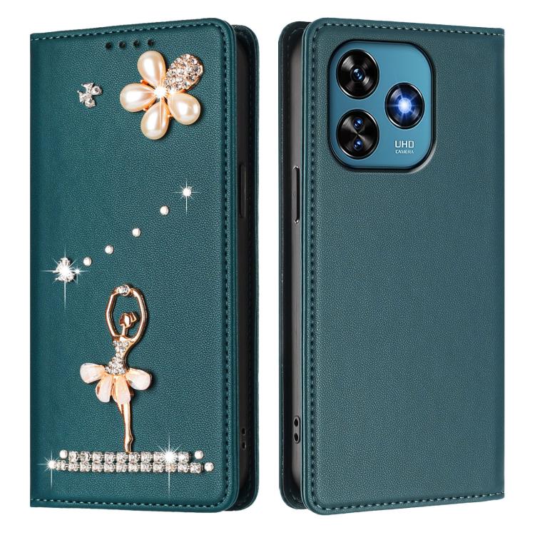 For Oukitel C51 Ballet Girl Diamond Studded RFID Vegan Leather Phone Case
