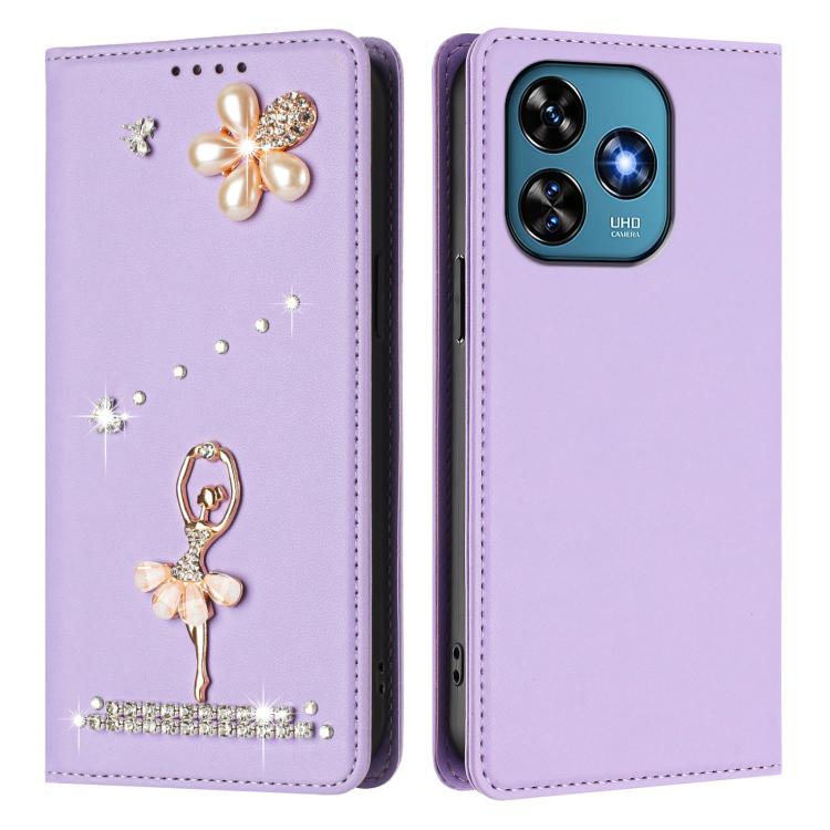 For Oukitel C51 Ballet Girl Diamond Studded RFID Vegan Leather Phone Case