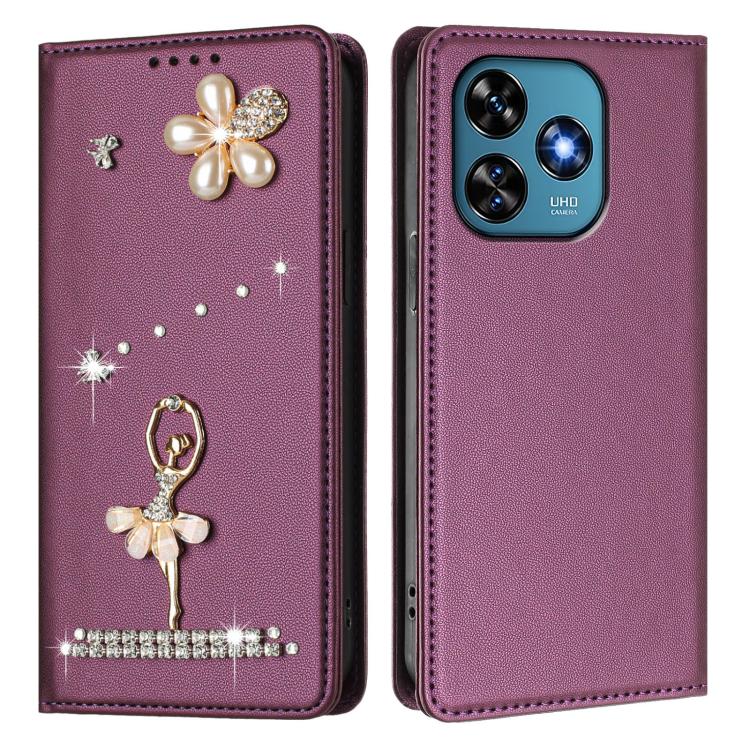 For Oukitel C51 Ballet Girl Diamond Studded RFID Vegan Leather Phone Case