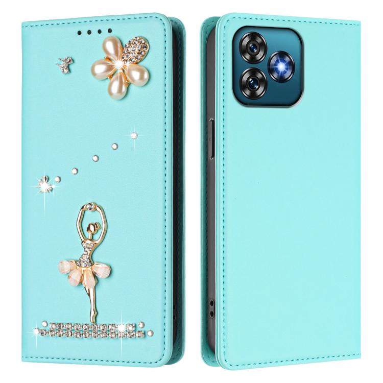 For Oukitel C53 Ballet Girl Diamond Studded RFID Vegan Leather Phone Case