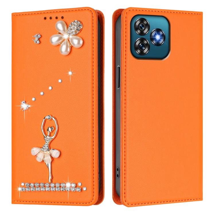 For Oukitel C53 Ballet Girl Diamond Studded RFID Vegan Leather Phone Case