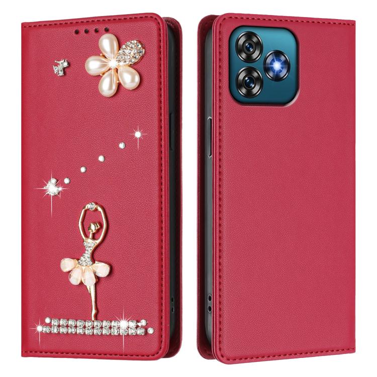 For Oukitel C53 Ballet Girl Diamond Studded RFID Vegan Leather Phone Case