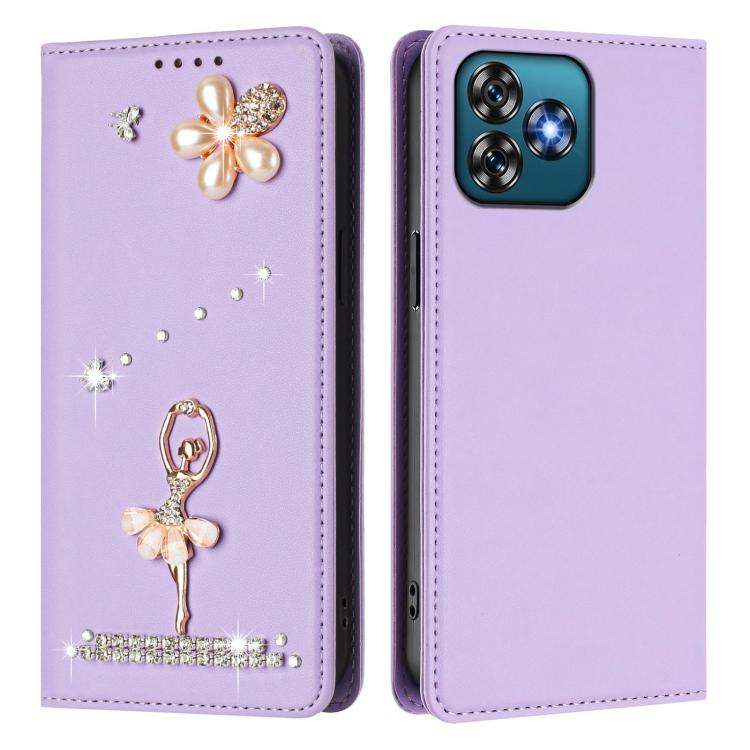 For Oukitel C53 Ballet Girl Diamond Studded RFID Vegan Leather Phone Case