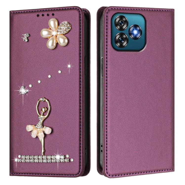 For Oukitel C53 Ballet Girl Diamond Studded RFID Vegan Leather Phone Case