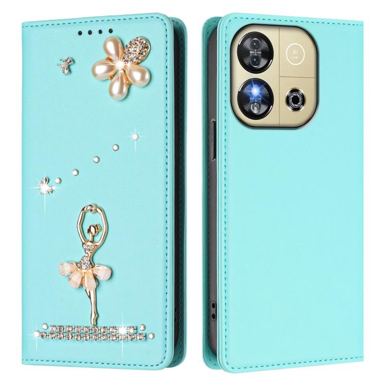 For Oukitel C57s / C57 / C57 Pro Ballet Girl Diamond Studded RFID Vegan Leather Phone Case