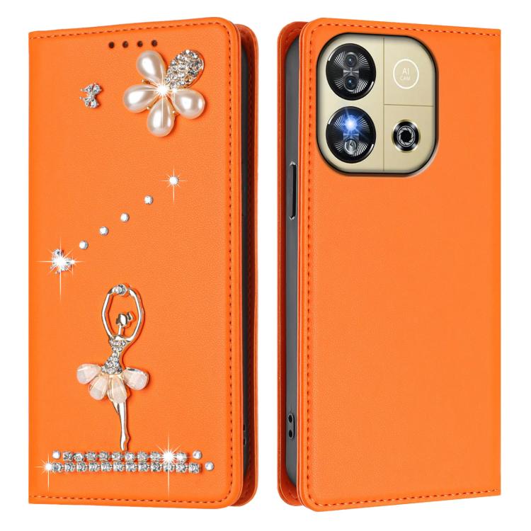 For Oukitel C57s / C57 / C57 Pro Ballet Girl Diamond Studded RFID Vegan Leather Phone Case