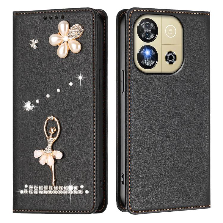For Oukitel C57s / C57 / C57 Pro Ballet Girl Diamond Studded RFID Vegan Leather Phone Case