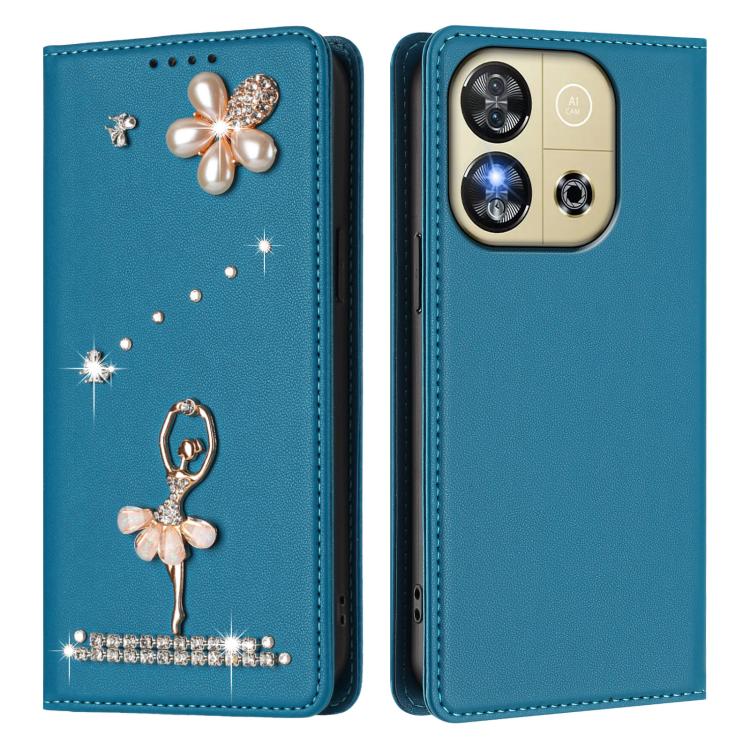 For Oukitel C57s / C57 / C57 Pro Ballet Girl Diamond Studded RFID Vegan Leather Phone Case