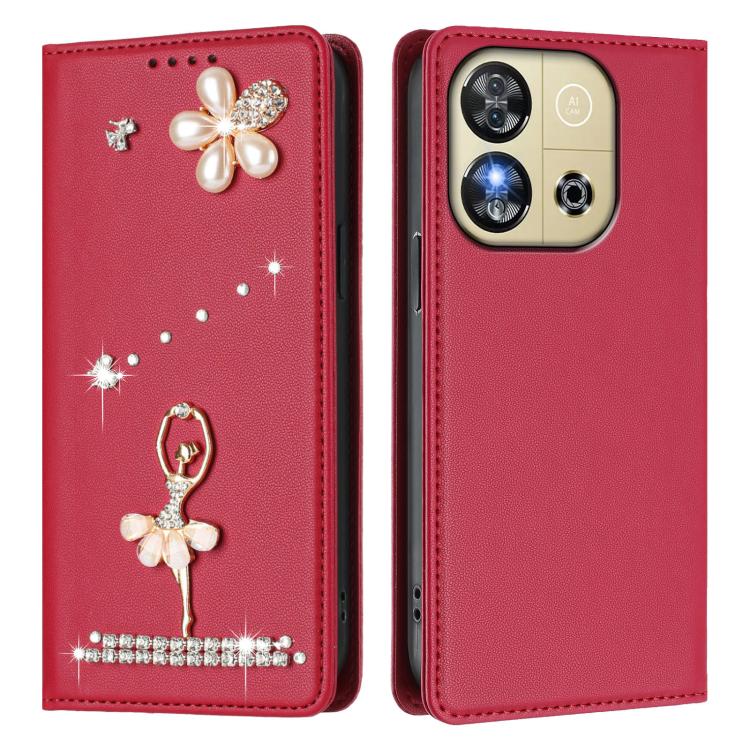 For Oukitel C57s / C57 / C57 Pro Ballet Girl Diamond Studded RFID Vegan Leather Phone Case