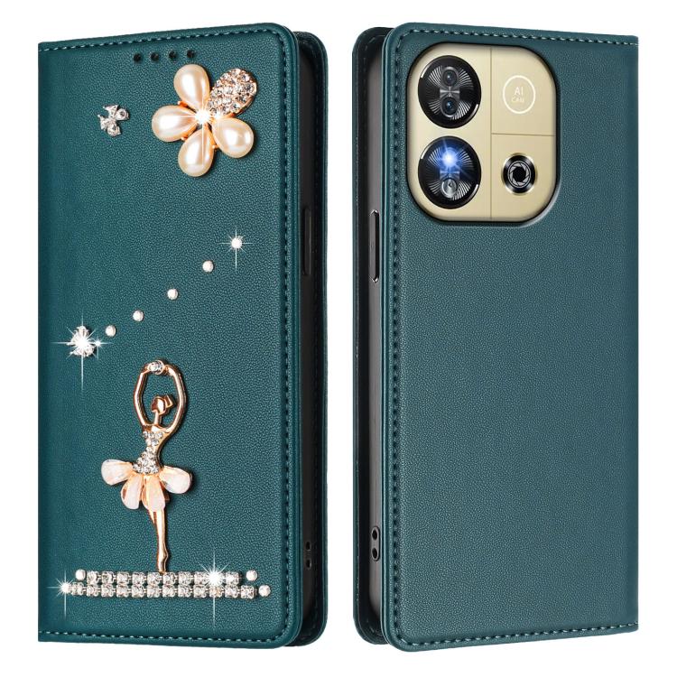 For Oukitel C57s / C57 / C57 Pro Ballet Girl Diamond Studded RFID Vegan Leather Phone Case