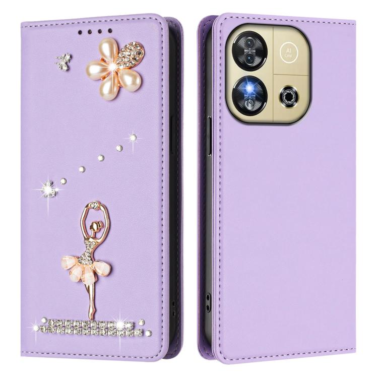For Oukitel C57s / C57 / C57 Pro Ballet Girl Diamond Studded RFID Vegan Leather Phone Case