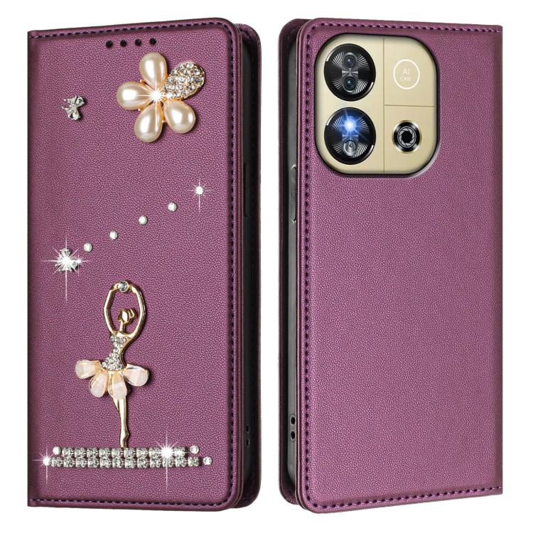 For Oukitel C57s / C57 / C57 Pro Ballet Girl Diamond Studded RFID Vegan Leather Phone Case