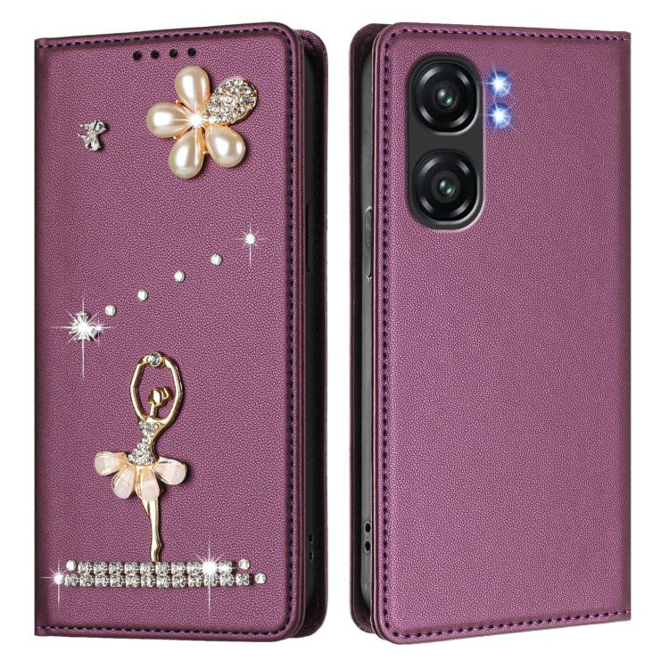 For Oukitel C58 / C58 Pro Ballet Girl Diamond Studded RFID Vegan Leather Phone Case