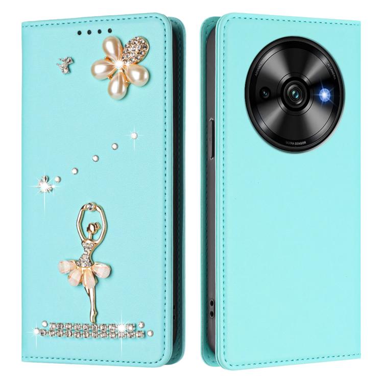 For Oukitel C59 / C59 Pro Ballet Girl Diamond Studded RFID Vegan Leather Phone Case