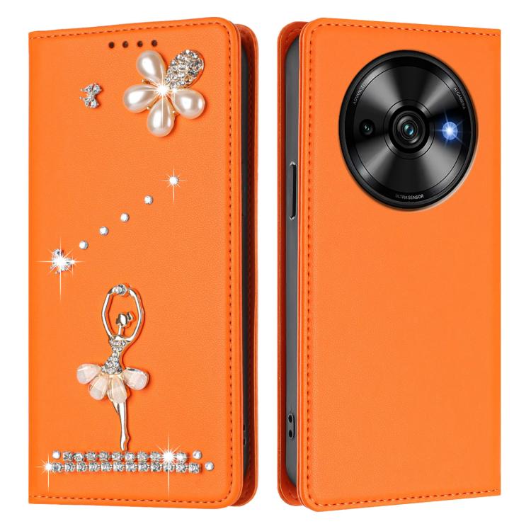 For Oukitel C59 / C59 Pro Ballet Girl Diamond Studded RFID Vegan Leather Phone Case