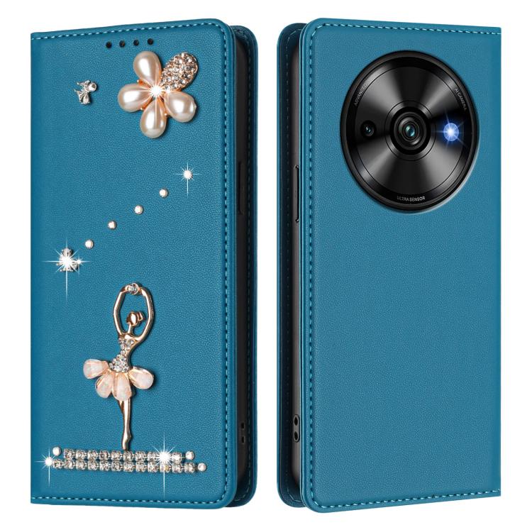 For Oukitel C59 / C59 Pro Ballet Girl Diamond Studded RFID Vegan Leather Phone Case