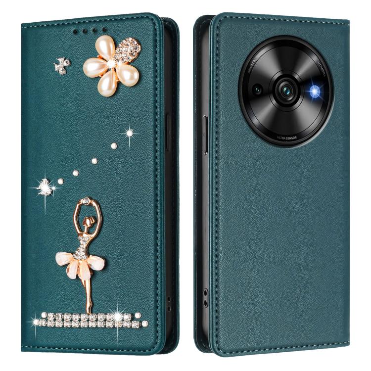 For Oukitel C59 / C59 Pro Ballet Girl Diamond Studded RFID Vegan Leather Phone Case