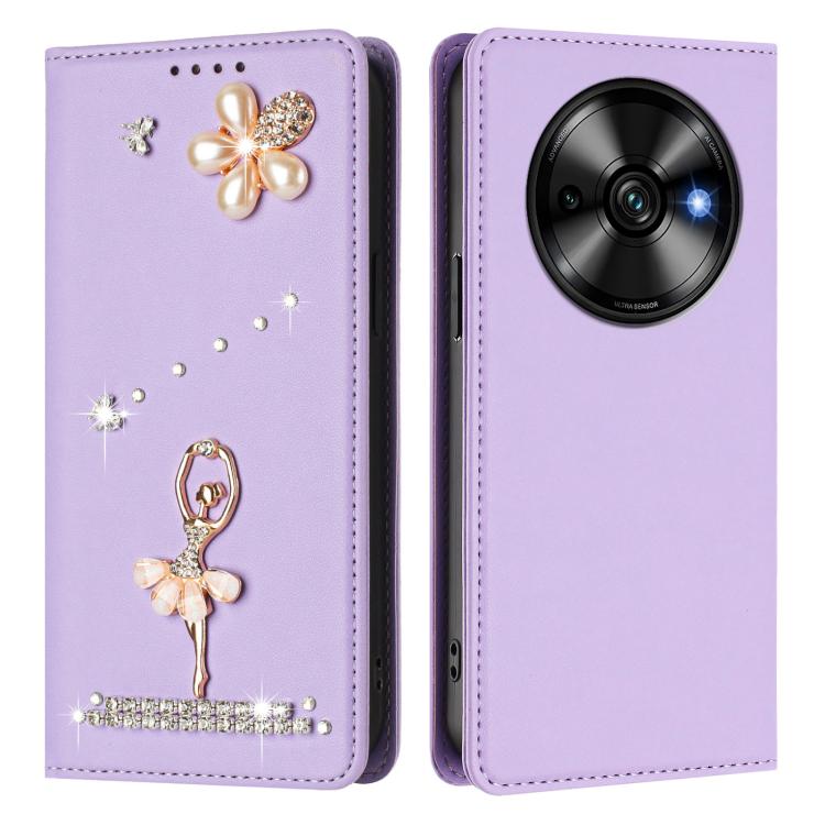 For Oukitel C59 / C59 Pro Ballet Girl Diamond Studded RFID Vegan Leather Phone Case