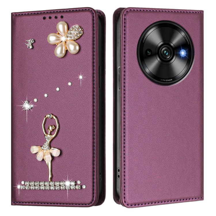 For Oukitel C59 / C59 Pro Ballet Girl Diamond Studded RFID Vegan Leather Phone Case