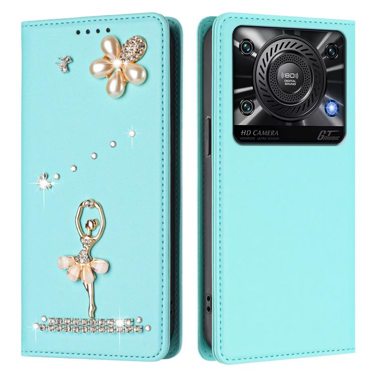 For Oukitel C60 Ballet Girl Diamond Studded RFID Vegan Leather Phone Case
