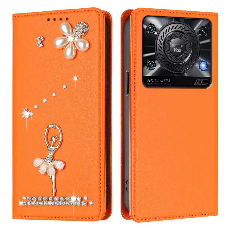 For Oukitel C60 Ballet Girl Diamond Studded RFID Vegan Leather Phone Case