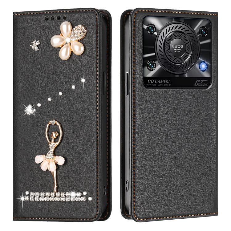 For Oukitel C60 Ballet Girl Diamond Studded RFID Vegan Leather Phone Case