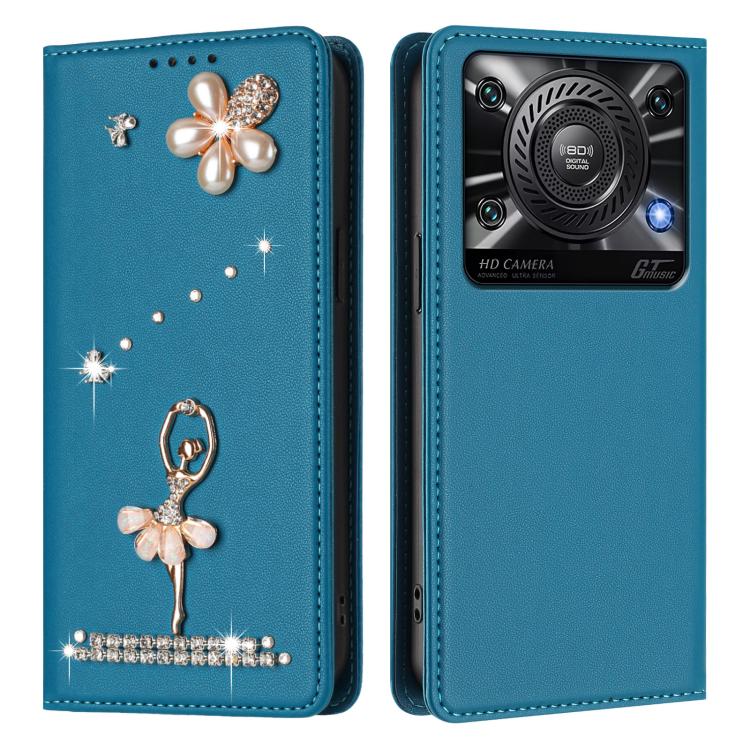For Oukitel C60 Ballet Girl Diamond Studded RFID Vegan Leather Phone Case
