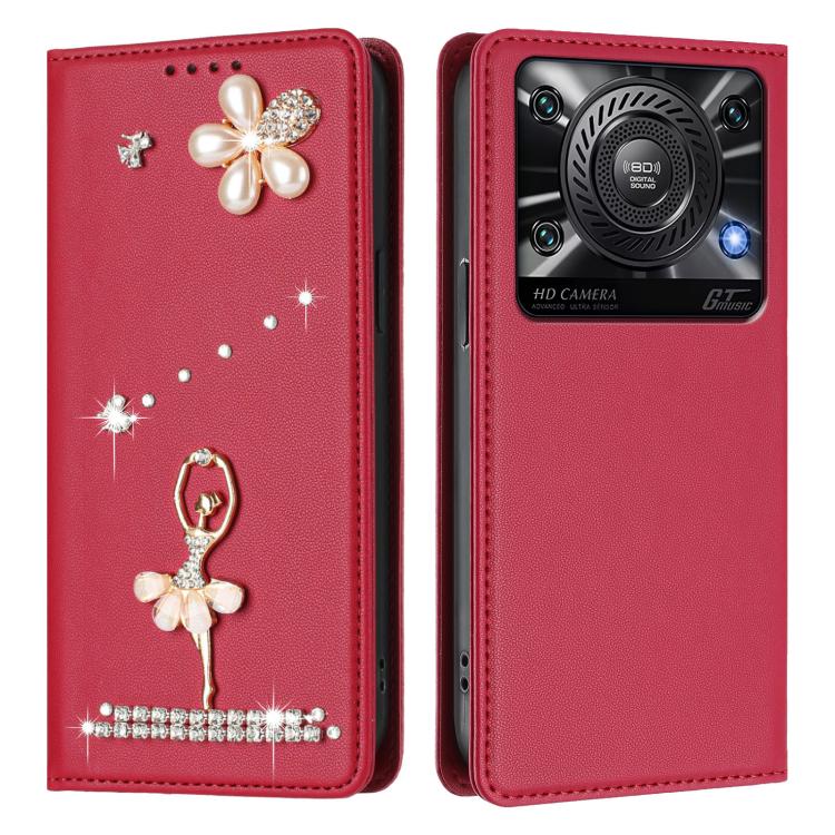 For Oukitel C60 Ballet Girl Diamond Studded RFID Vegan Leather Phone Case