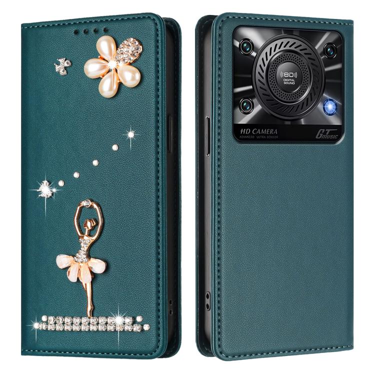 For Oukitel C60 Ballet Girl Diamond Studded RFID Vegan Leather Phone Case