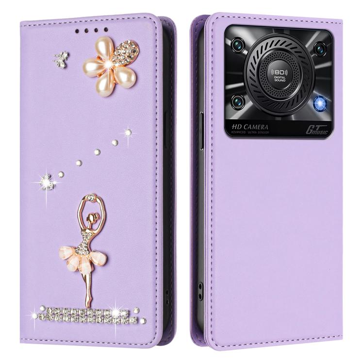 For Oukitel C60 Ballet Girl Diamond Studded RFID Vegan Leather Phone Case