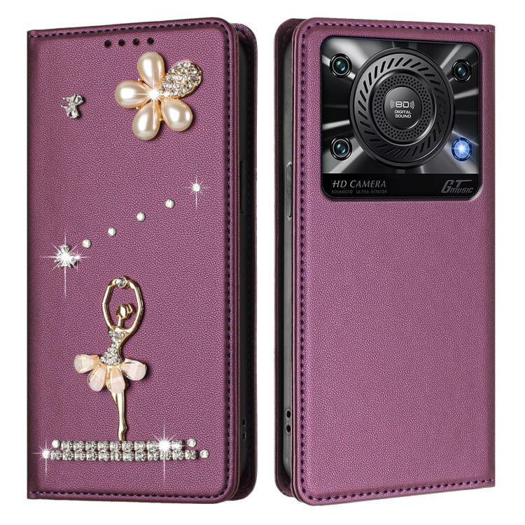 For Oukitel C60 Ballet Girl Diamond Studded RFID Vegan Leather Phone Case