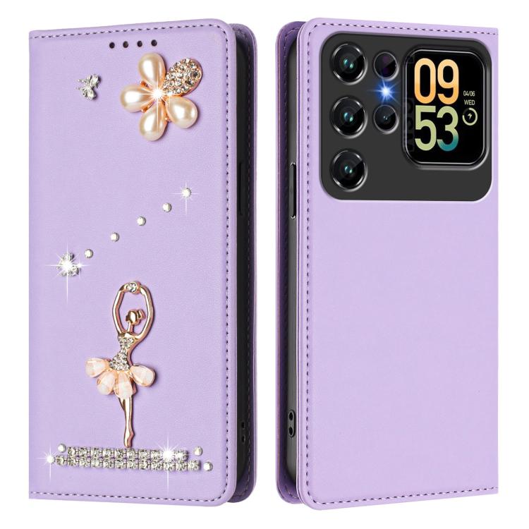 For Oukitel C62 / C62 Pro Ballet Girl Diamond Studded RFID Vegan Leather Phone Case