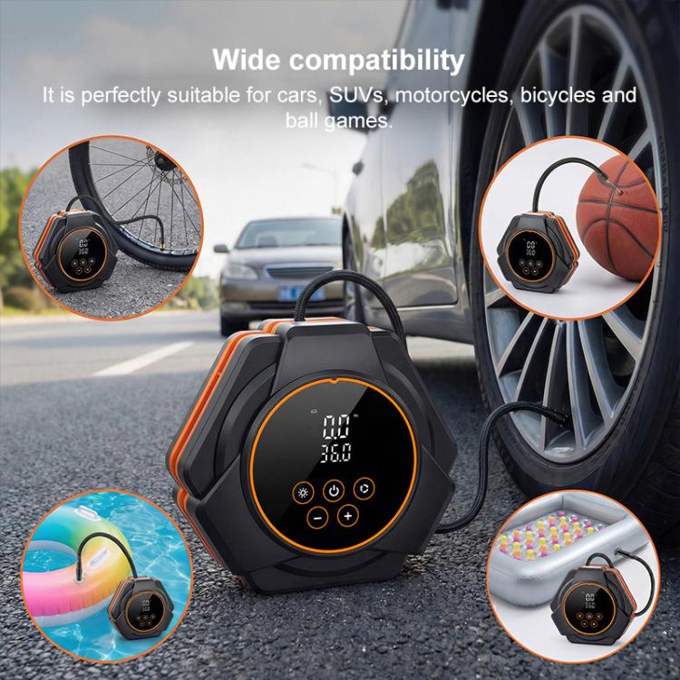 SUITU Car Triangular Air Pump Electric Air Tire Inflator, Button Version - Black Orange