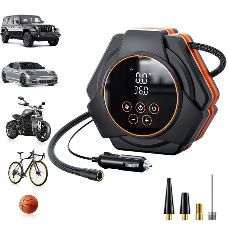 SUITU Car Triangular Air Pump Electric Air Tire Inflator, Button Version - Black Orange