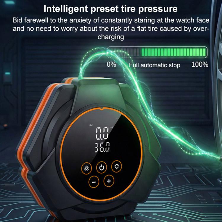 SUITU Car Triangular Air Pump Electric Air Tire Inflator, Button Version - Black Orange