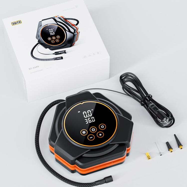 SUITU Car Triangular Air Pump Electric Air Tire Inflator, Touch Screen Version - Black Orange