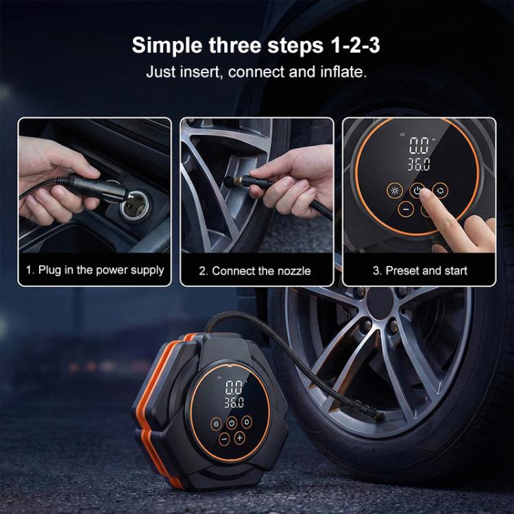 SUITU Car Triangular Air Pump Electric Air Tire Inflator, Touch Screen Version - Black Orange