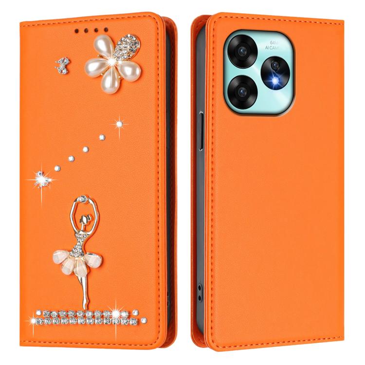 For Umidigi A15 / A15C / A15T Ballet Girl Diamond Studded RFID Vegan Leather Phone Case
