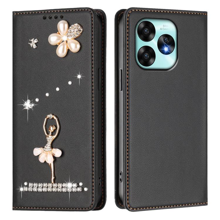 For Umidigi A15 / A15C / A15T Ballet Girl Diamond Studded RFID Vegan Leather Phone Case
