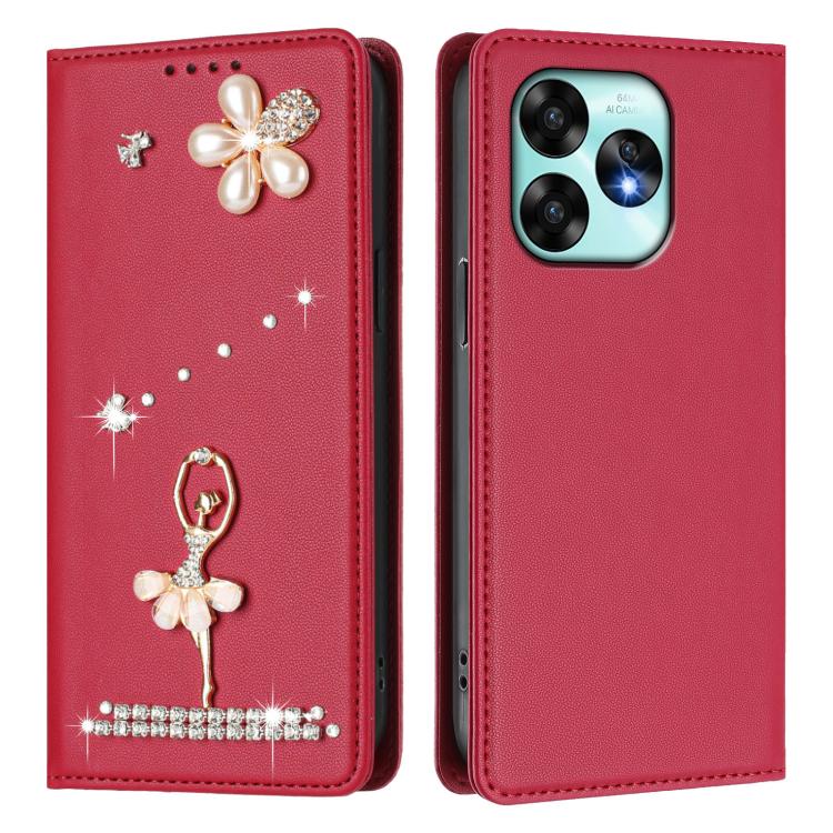 For Umidigi A15 / A15C / A15T Ballet Girl Diamond Studded RFID Vegan Leather Phone Case