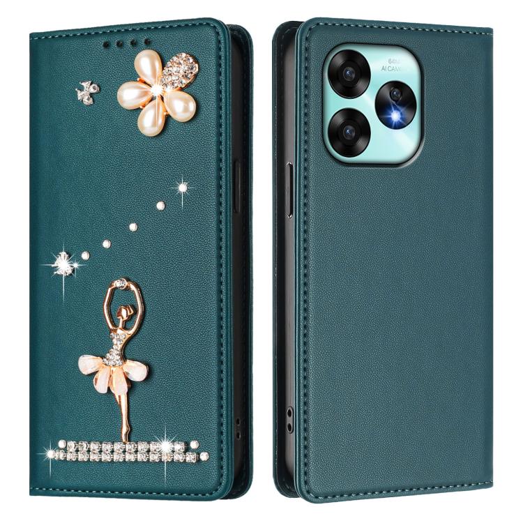 For Umidigi A15 / A15C / A15T Ballet Girl Diamond Studded RFID Vegan Leather Phone Case