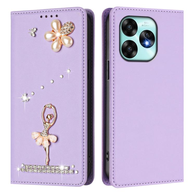 For Umidigi A15 / A15C / A15T Ballet Girl Diamond Studded RFID Vegan Leather Phone Case
