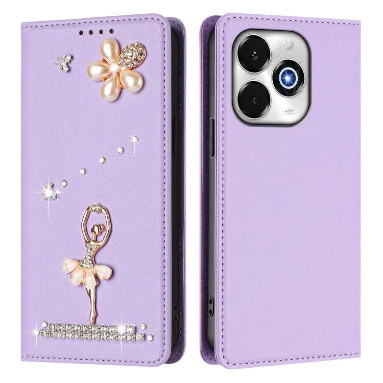 For Umidigi G100X 4G Ballet Girl Diamond Studded RFID Vegan Leather Phone Case