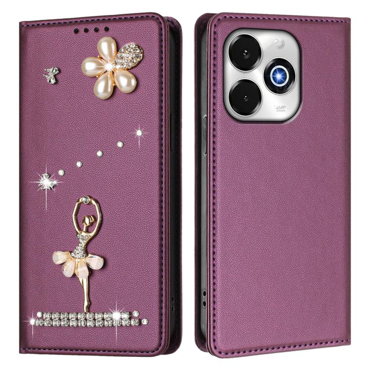 For Umidigi G100X 4G Ballet Girl Diamond Studded RFID Vegan Leather Phone Case